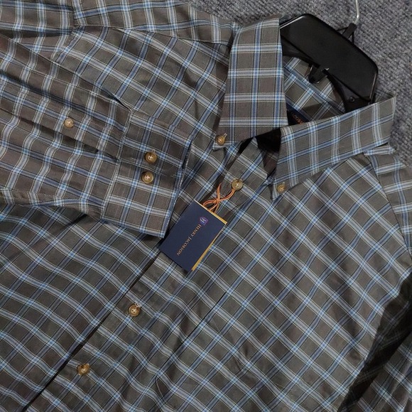 Henry Jacobson Other - Henry Jacobson Shirt Mens Large Gray Blue Plaid Cotton Long Sleeve Button Front